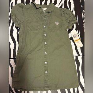 GUESS Olive Green Button-Front Shirt Dress with Embellished Buttons